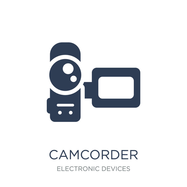 ビデオカメラのアイコン。Web や携帯電話、eps10 電子デバイス コレクション、ベクトル図から白い背景のトレンディなフラット ベクトル ビデオカメラのアイコンを使用できます。 - ベクター画像