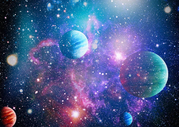 Sterren van een planeet en sterrenstelsel in een vrije ruimte. Elementen van deze afbeelding geleverd door NASA . - Foto, afbeelding
