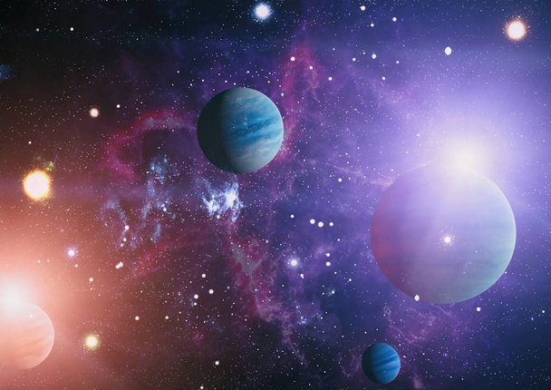 Gezegen ve galaksinin yıldızları serbest uzayda. Bu görüntünün elementleri NASA tarafından desteklenmektedir . - Fotoğraf, Görsel