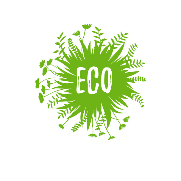 Summer green grass banner, border, frame, label for text. Vector eco, nature circle background design - Vektör, Görsel