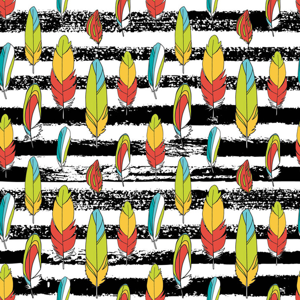 Summer tropical parrots feather seamless pattern. Vector fashion background. - Vetor, Imagem