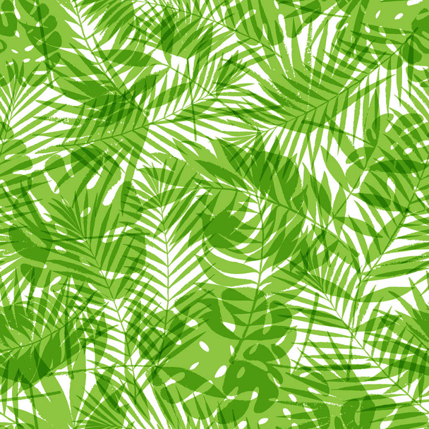 Verano palmera tropical deja patrón sin costuras. Diseño de grunge vectorial para tarjetas, web, fondos y productos naturales. - Vector, imagen