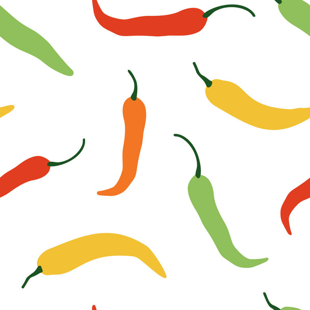 Vector chili, jalapeno, cayenne hot pepper background. Mexican exotic spicy seamless pattern. Hand drawing food illustration, wrap, fabric, textile - Vector, afbeelding