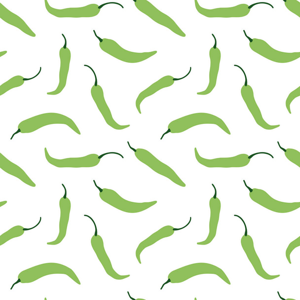 Vector jalapeno hot pepper background. Mexican exotic spicy seamless pattern. Hand drawing food illustration, wrap, fabric, textile - Vektör, Görsel