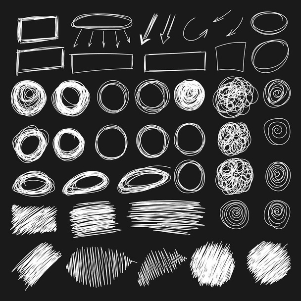 Mega collectie van Hand getrokken Scribble cirkel, rechthoek, ovaal randelement. Vector abstracte zwarte potlood doodles set shapes, frames geïsoleerd op witte achtergrond. - Vector, afbeelding