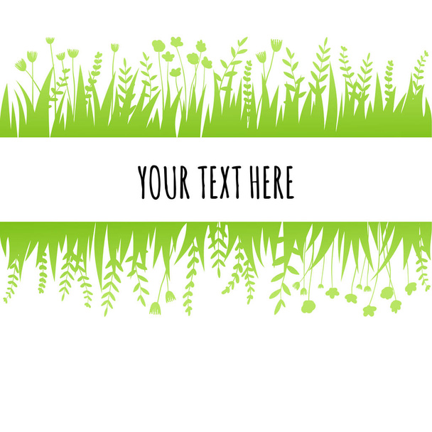 Summer green grass background for text. Vector eco, nature design banner, template - Vektör, Görsel