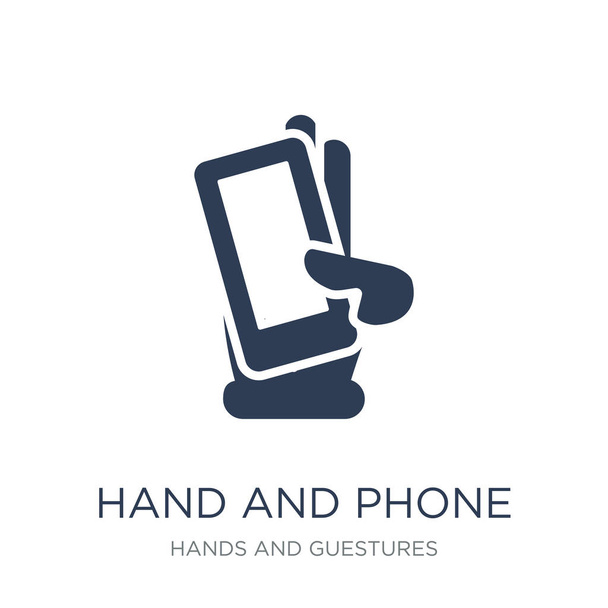 Εικονίδιο χεριού και τηλέφωνο. Μοντέρνα επίπεδη διάνυσμα εικονίδιο χέρι και το τηλέφωνο στο λευκό φόντο από τα χέρια και guestures συλλογή, εικονογράφηση φορέα μπορεί να χρησιμοποιηθεί για web και mobile, eps10 - Διάνυσμα, εικόνα