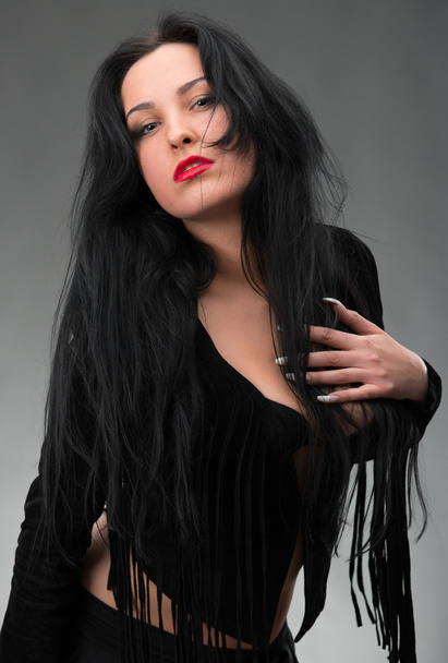Portrait of sexy woman in black dress - Fotó, kép