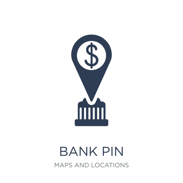 銀行ピン アイコン。Web、モバイル、eps10 用のマップと場所のコレクション、ベクトル図から白い背景のトレンディなフラット ベクトル銀行ピン アイコンもあります。 - ベクター画像
