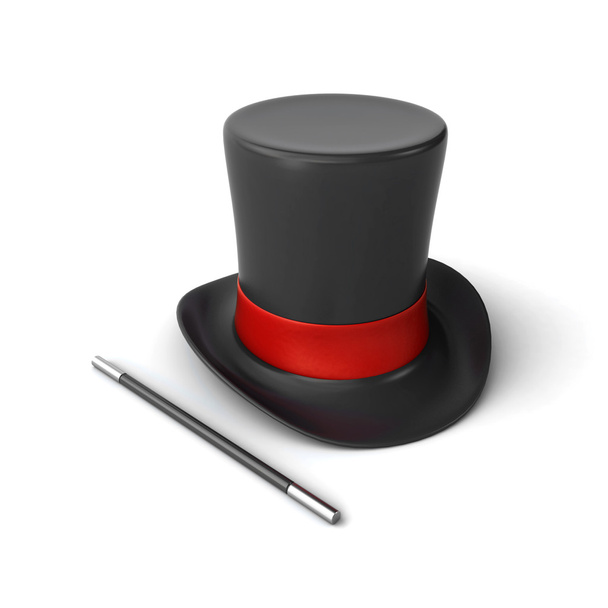 magician hat and wand - Фото, изображение