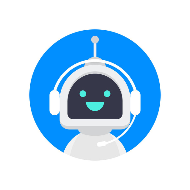 Lindo robot sonriente, bot de chat decir hi.Vector ilustración de personajes de dibujos animados planos modernos. Servicio de soporte de voz bot
. - Vector, Imagen