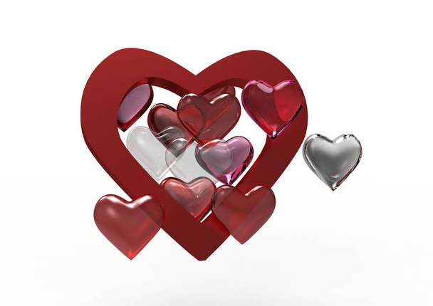 3d Herz, Liebessymbol isoliert auf weißem Hintergrund - Foto, Bild