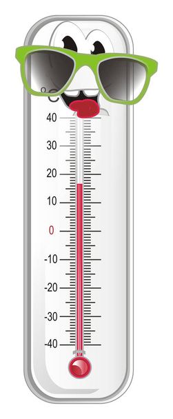 Glückliches Thermometer in schwarzer Sonnenbrille - Foto, Bild