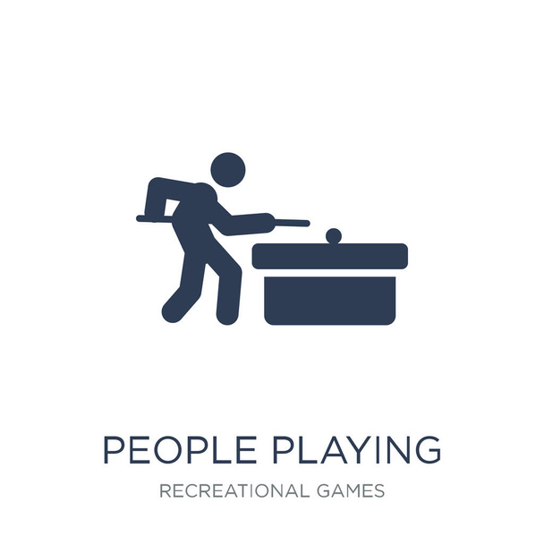 Люди играют в иконку Бильярд. Люди, играющие в бильярд на белом фоне из коллекции Рекреационных игр, векторная иллюстрация может быть использована для веб и мобильных устройств, eps10
 - Вектор,изображение