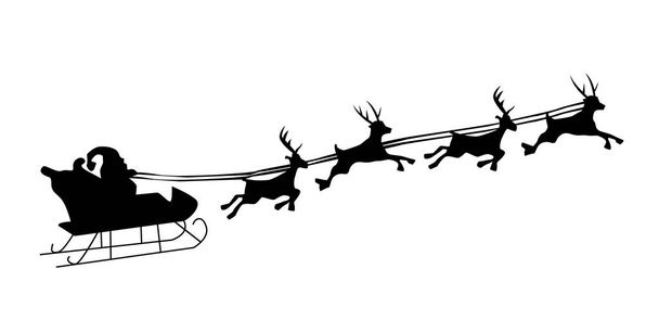 Silhouette Illustration of Flying Santa and Christmas Reindeer - Vector, Image