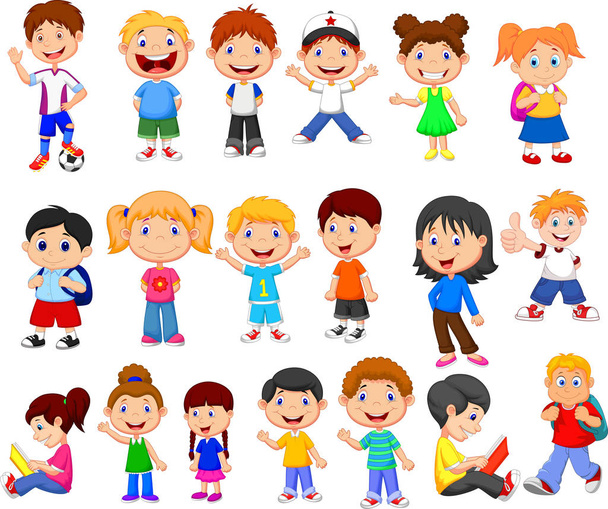 Illustrazione vettoriale del cartone animato insieme di raccolta bambini felici
 - Vettoriali, immagini