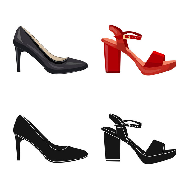 Vector design of footwear and woman symbol. Set of footwear and foot vector icon for stock. - Vetor, Imagem