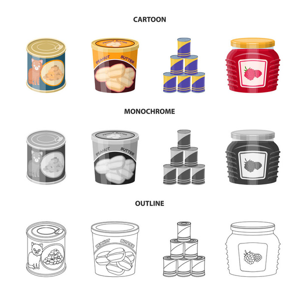 Vector illustration of can and food symbol. Set of can and package vector icon for stock. - Vector, Image