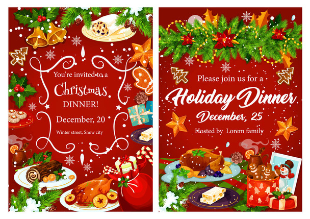 Weihnachten Urlaub festliches Abendessen Einladungskarte - Vektor, Bild