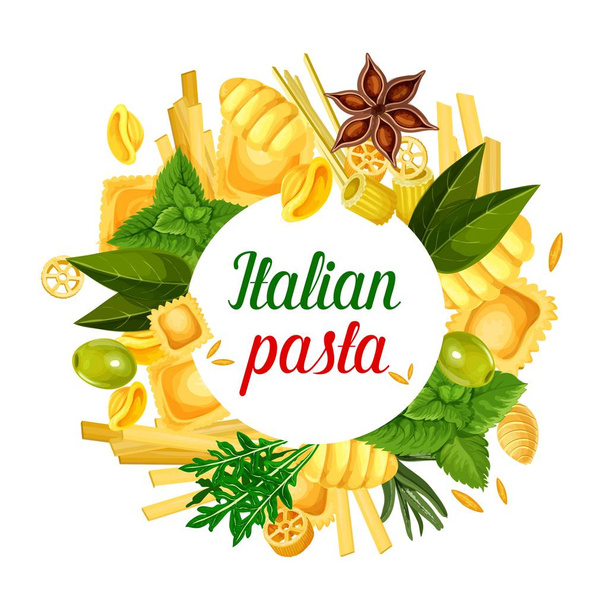 italienische Pasta Poster mit Gewürzen, Vektor - Vektor, Bild