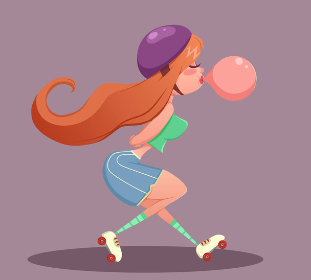 Fitness, sport, gezondheid en lifestyle concept - jonge redhair meisje schaatsen. Vectorillustratie - Vector, afbeelding