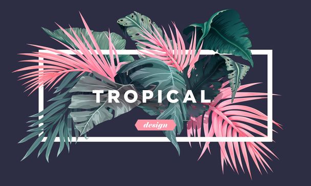 Fundo tropical brilhante com plantas da selva. Padrão exótico com folhas de palma. Ilustração vetorial
 - Vetor, Imagem