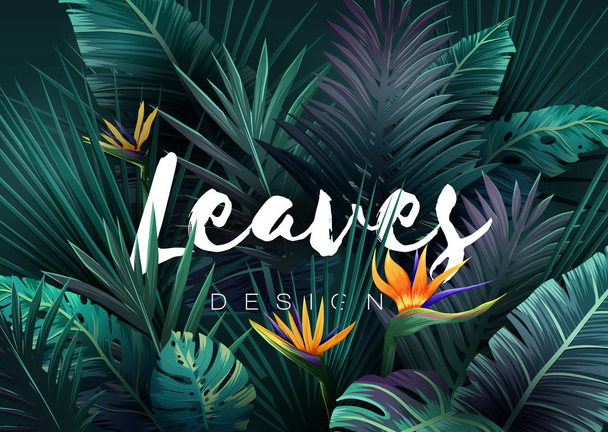 hellen tropischen Hintergrund mit Dschungelpflanzen. exotisches Muster mit Palmblättern. Vektorillustration - Vektor, Bild