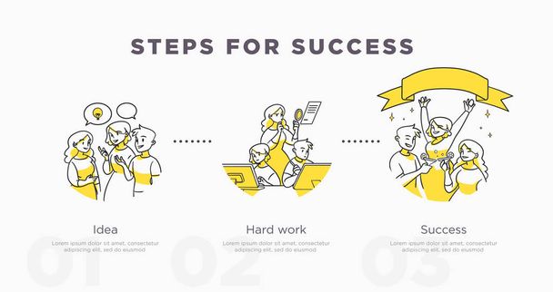 Başarı için adımlar. Takım çalışması ve hayat başarıları ve başarı kavramı. Vektör çizim - Vektör, Görsel