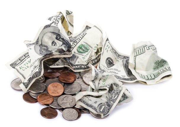 Crumpled Cash and Change - Photo, image