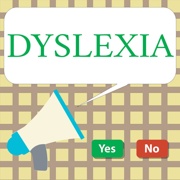 Writing note showing Dyslexia. Business photo showcasing Disorders that involve difficulty in learning to read and improve - Photo, Image