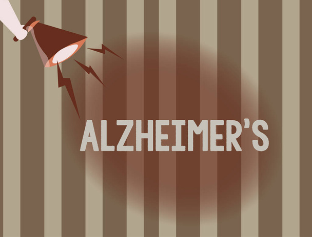 Text znamení ukazující s Alzheimerovou chorobou je. Konceptuální fotografie progresivní zhoršení duševního stavu, který může nastat ve středním věku - Fotografie, Obrázek