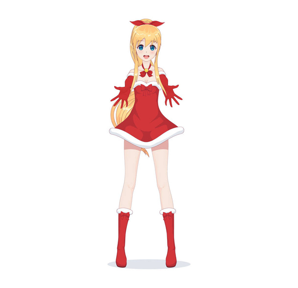 Anime manga girl dressed in Santa Claus costume - Vektor, kép
