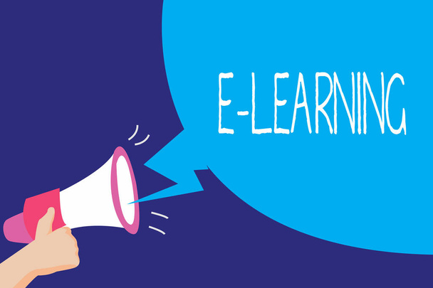 Signo de texto que muestra E Learning. Foto conceptual Lecciones llevadas a cabo a través de medios electrónicos típicamente en Internet
. - Foto, Imagen