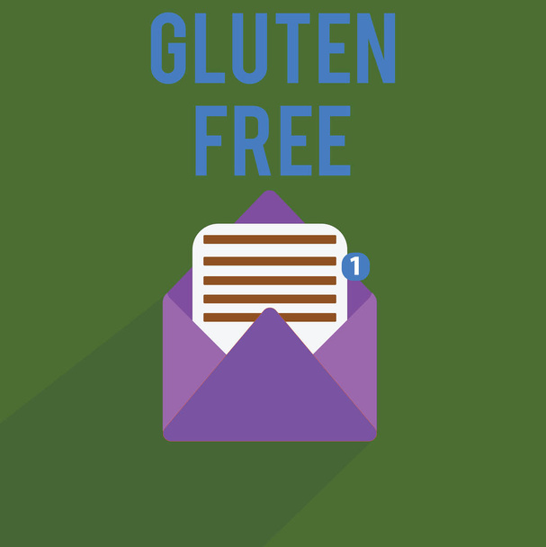 Escritura a mano conceptual que muestra Gluten Free. Texto de la foto comercial Alimentos y dieta que no contienen proteínas que se encuentran en los granos y el trigo
 - Foto, imagen