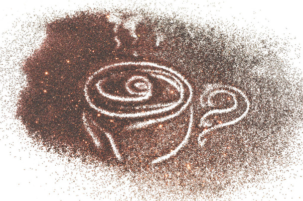 Cup of coffee of beautiful brown glitter sparkle on white - Photo, image