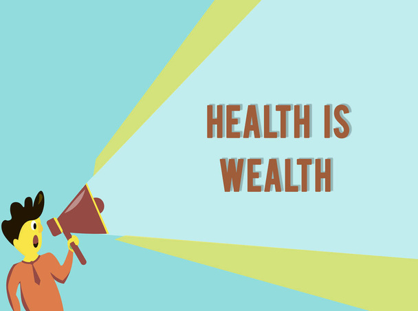 Слово, що пише текст Здоров'я це багатство. Бізнес-концепція бути здоровим важливіше, ніж бути заможним
 - Фото, зображення