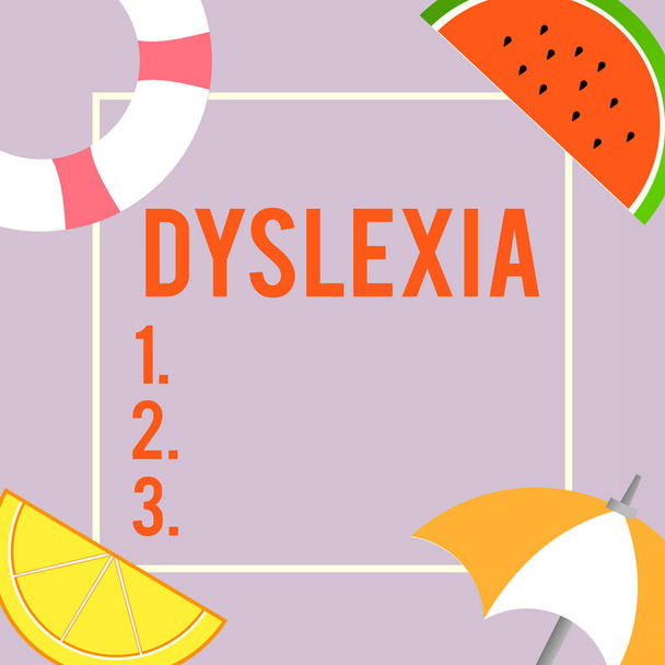 Tekstimerkki, jossa näkyy dysleksia. Käsitteellinen valokuva häiriöt, joihin liittyy vaikeuksia oppia lukemaan ja parantamaan
 - Valokuva, kuva
