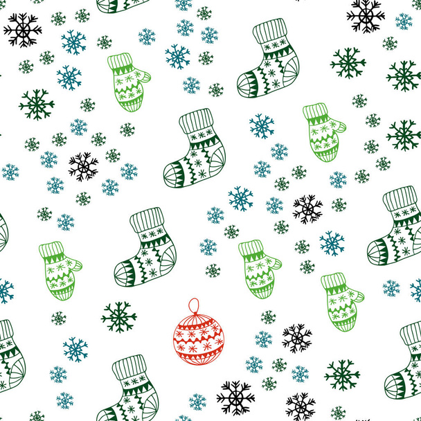 Темний багатобарвний вектор безшовний шаблон з льодовими сніжинками, кульками, шкарпетками, рукавицями. Барвисті ілюстрації з різдвяними символами. Шаблон для візиток, веб-сайтів
. - Вектор, зображення