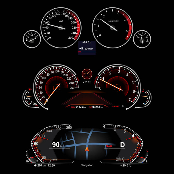 realistic car dashboard. Set - Vector, Image