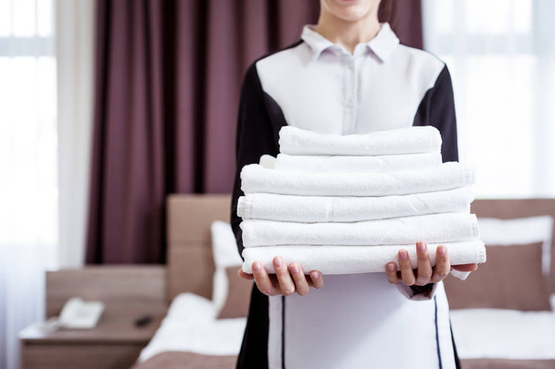 Selective focus of new clean white towels - Fotó, kép