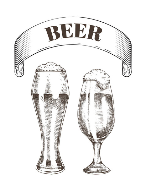 Beer Glass Mug Sketches Set Vector Illustration - Vettoriali, immagini