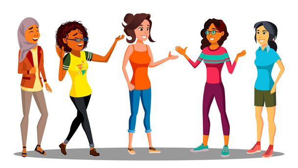 Multicultural Group Of Happy Women Together Vector. Illustration - Vector, Image