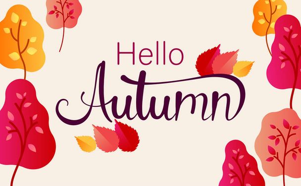 Hello autumn. Colorful poster with trees and leaves.  - Вектор,изображение