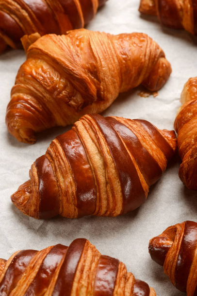 Freshly baked croissants on parchment - Foto, immagini