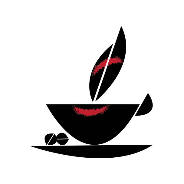 φλιτζάνι καφέ μαύρο με κόκκινο κραγιόν - Διάνυσμα, εικόνα