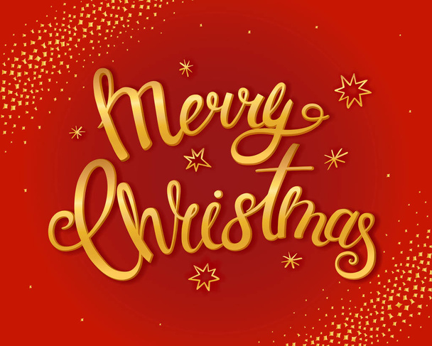 Hyvää joulua onnittelukortti kirkkaan kullan kaiverrus ja varjo. Golden rakenne vaikutus vektori kirjoitus bannereita tai kortin punaisella taustalla. Kalligrafinen käsin piirretty fontti. Kirjasimen koostumus
 - Vektori, kuva