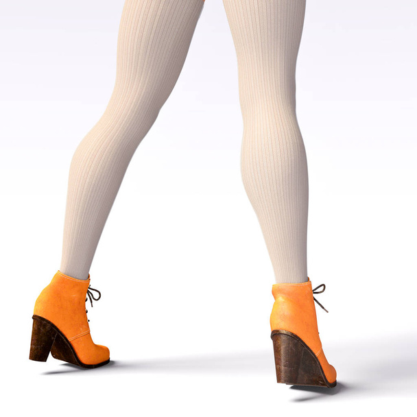 Beautiful female legs woolen leggings and half-beads. Sexy slim female legs boots. Autumn-Spring Collection. Seductive pose. Conceptual fashion art. 3D render illustration - Photo, Image