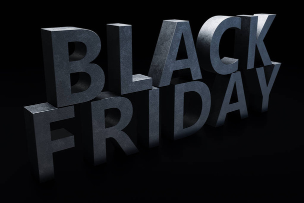 Black Friday - Only once a year, maximum discounts. Sales, joy, success. The moment. Black Friday text on the wall. Great sale. 3D illustration - Zdjęcie, obraz