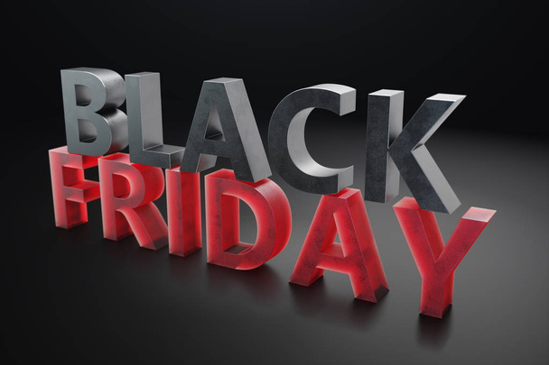 Black Friday - Only once a year, maximum discounts. Sales, joy, success. The moment. Black Friday text on the wall. Great sale. 3D illustration - 写真・画像