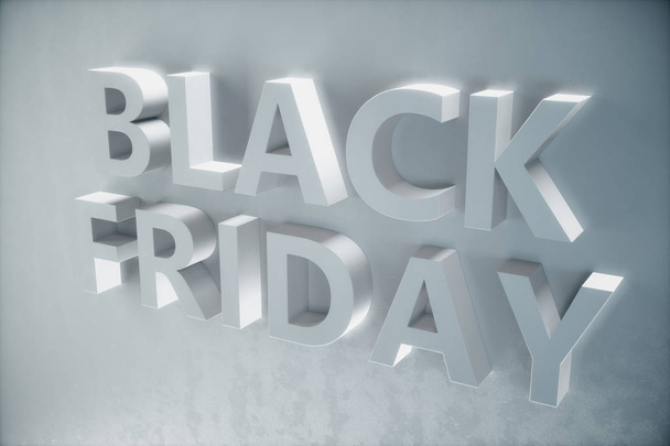 Black Friday - de meest verwachte verkoop van het jaar. 3D wit banner, tekst op een witte muur. Grote kortingen. Slechts éénmaal per jaar, maximale kortingen. Verkoop, vreugde, succes, 3d illustratie - Foto, afbeelding